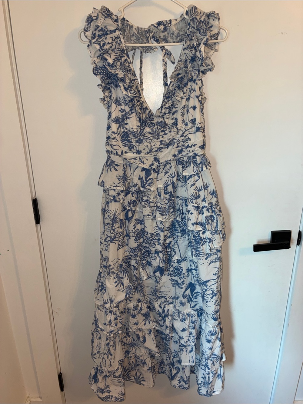 Storia Medium Blue and White Ruffle Midi Dress - Women